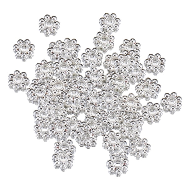 Juego de 200 cuentas espaciadoras de copo de nieve para decoración de bricolaje, cuentas sueltas para dijes, cuentas sueltas para Plata