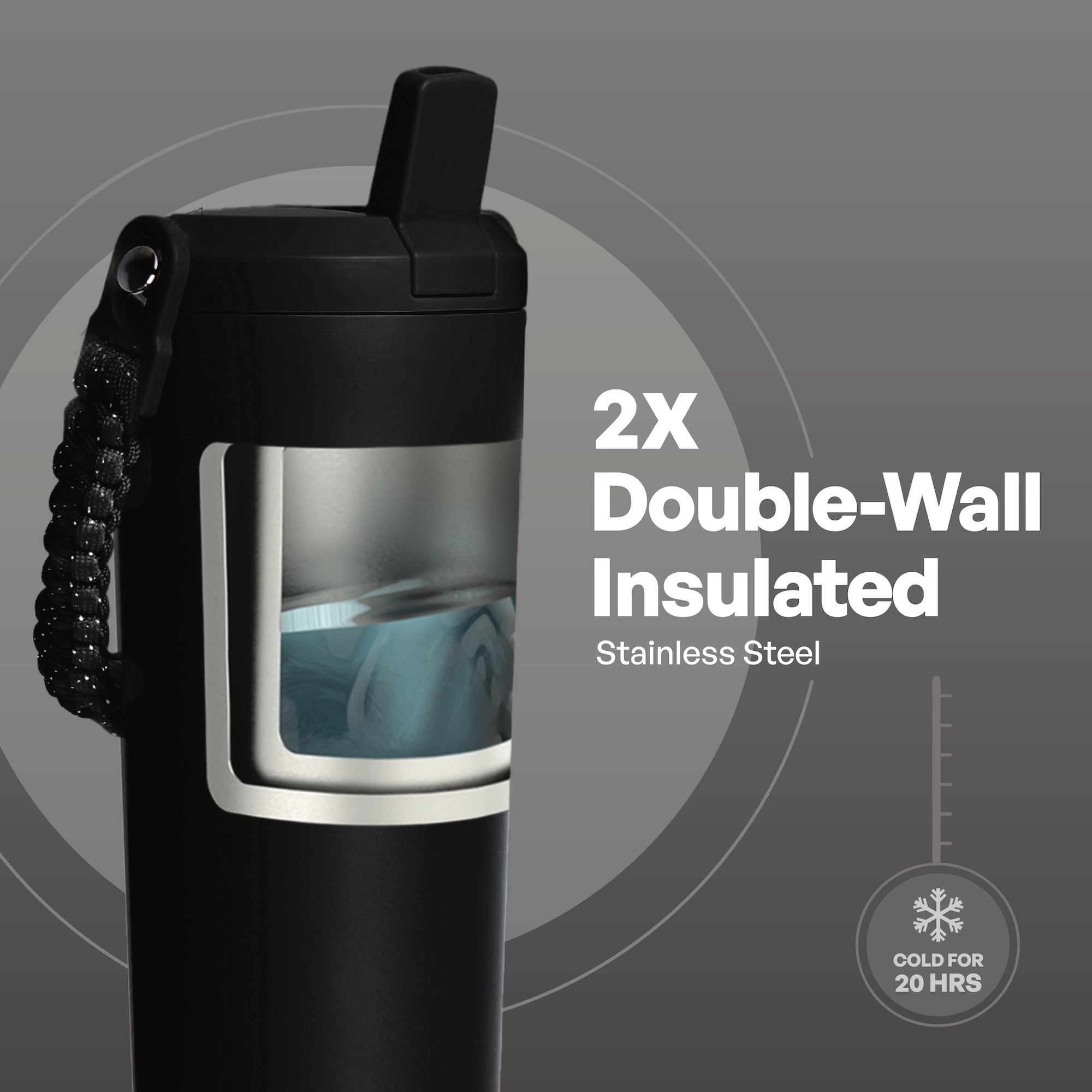 TAL 24oz Stainless Steel Hudson Paracord Handle Water Bottle, Black