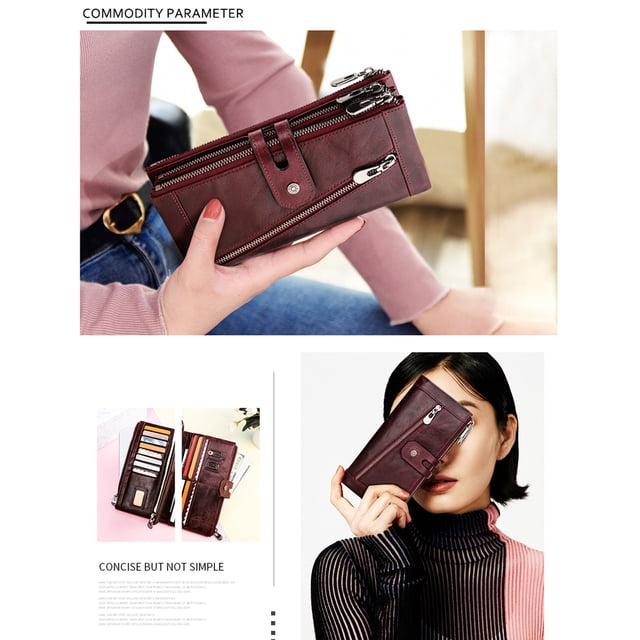 VONKY Women Wallet Zipper Replacement Coin Pocket Rectangular Card Holder Photo Folder Cash Compartment Purse Birthday Gift Light Blue