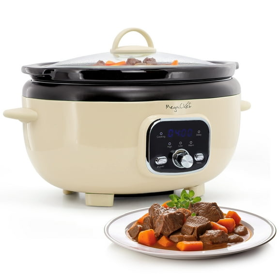 MegaChef 3.5 Quart Oval Electric Digital Slow Cooker in Cream