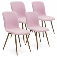 Best Choice Products Set of 4 Mid-Century Modern Dining Room Chairs w Fabric Upholstery and Metal Legs Pink