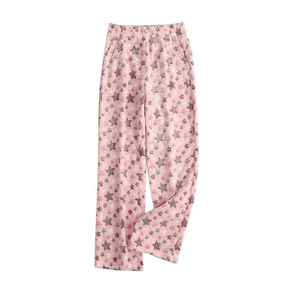 Busydd Women's Pants Comfortable Warm Flannel Pajama Pants Women Fashion Print Elastic Waist Casual Pants for Women with Pockets S