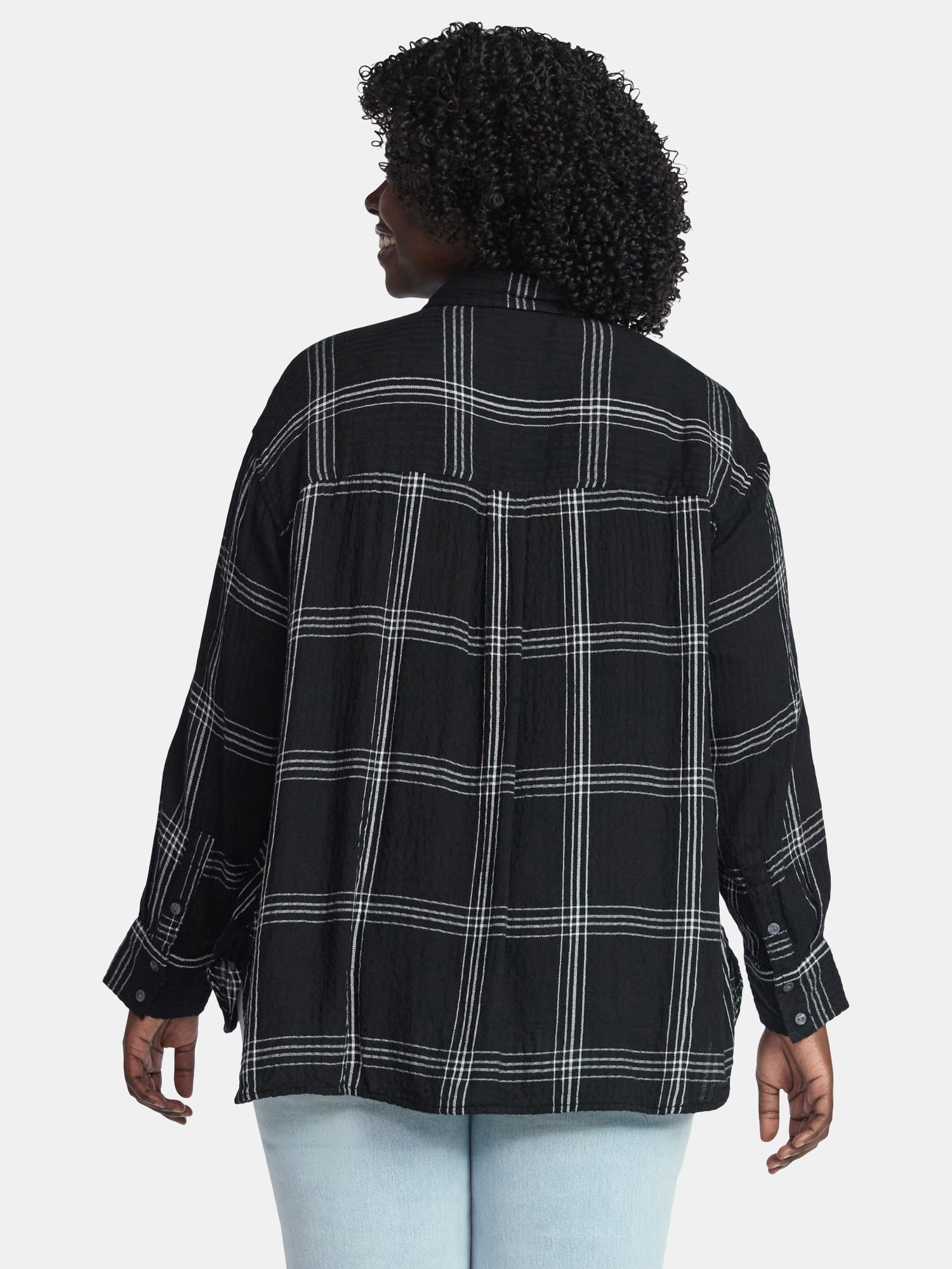 Terra & Sky Women's Plus Size Plaid Button Front Shirt, Sizes 0X-5X