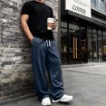 thumbnail image 3 of WULMLEO Men's Wide Leg Sweatpants with Pockets Drawstring Loose Fit Baggy Athletic Pants for Fall Casual Navy 2XL, 3 of 9