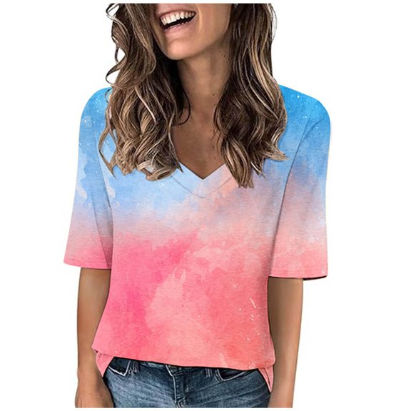 Lzobxe Going out Tops for Women Casual V-Neck Loose Cute T Shirt 1/2 Sleeve,Sizes S-3XL