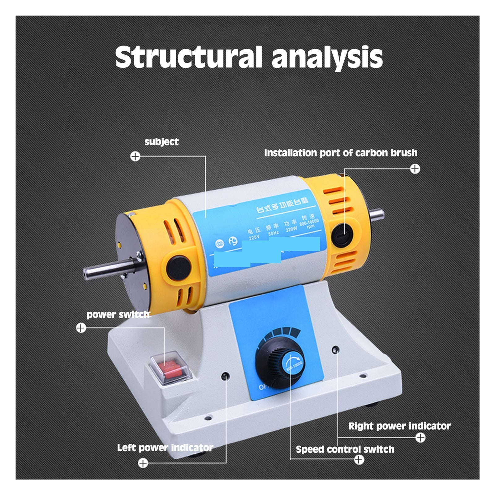 320W Desktop Polishing Machine, High-speed Stone Grinder, DIY Woodworking Jade Jewelry Bench Lathe Machine Grinding Machine ,Powerhouse Performance
