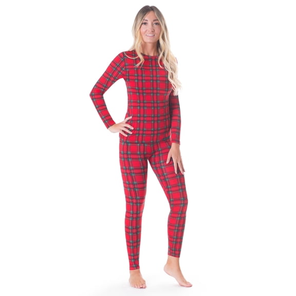 Rocky Women Thermal Top and Bottom Warmer Cold Weather Underwear Set, Red Plaid Medium