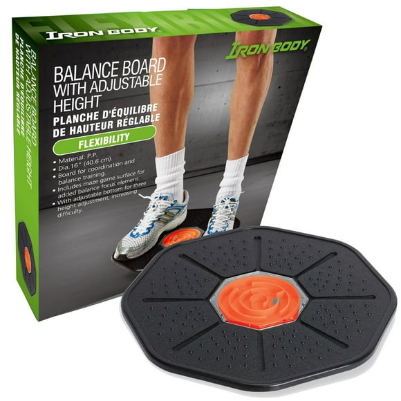 IBF Balance Board with Adjustable Height by Iron Body Fitness – Includes Maze Game – Improve Balance and Coordination – Slip Resistant