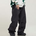 thumbnail image 5 of Pantalones rectos de pierna ancha con cordón plisado, pantalones casuales funcionales de hip hop con tobillos atados, monos sueltos, 5 of 5