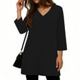thumbnail image 3 of Dagugfen Tunic Tops for Women Loose Fitted 3/4 Sleeve Crew Neck Long Shirts Side Slit Casual Leisure Shirts Solid Color, 3 of 7