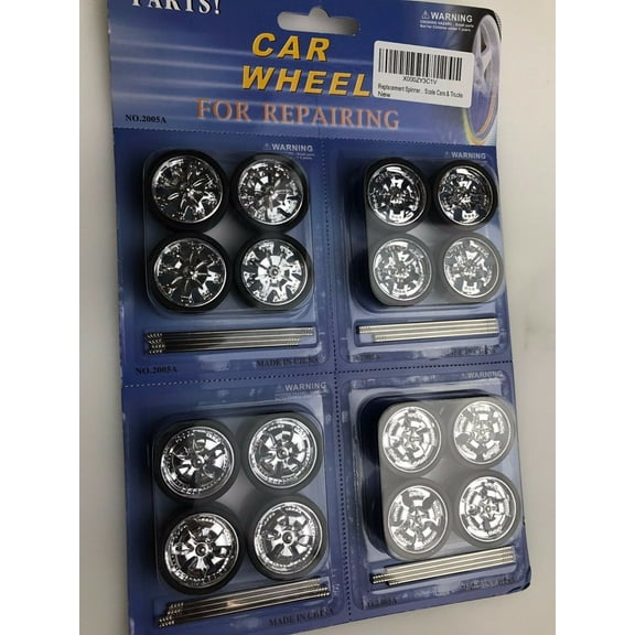 CHROME REPLACEMENT WHEELS & TIRES SET RIMS FOR 1/24 SCALE CARS AND TRUCKS 2005A