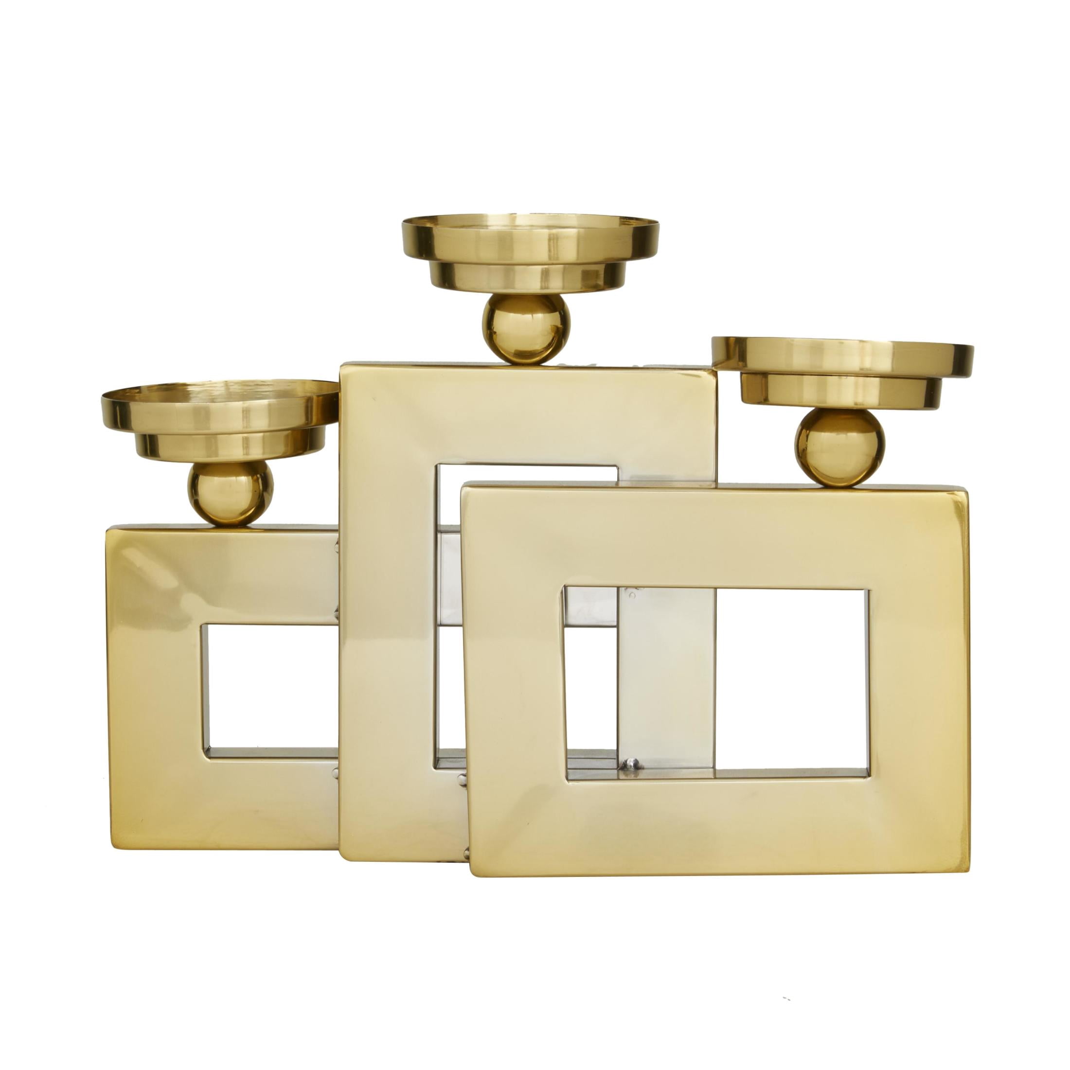 DecMode 3 Candle Gold Stainless Steel Metal Pillar 3 Plate Candle Holder