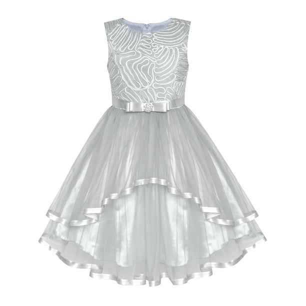 Vestido de Niña de Flores Gris para Boda, Fiesta, Dama de Honor, 5 Años