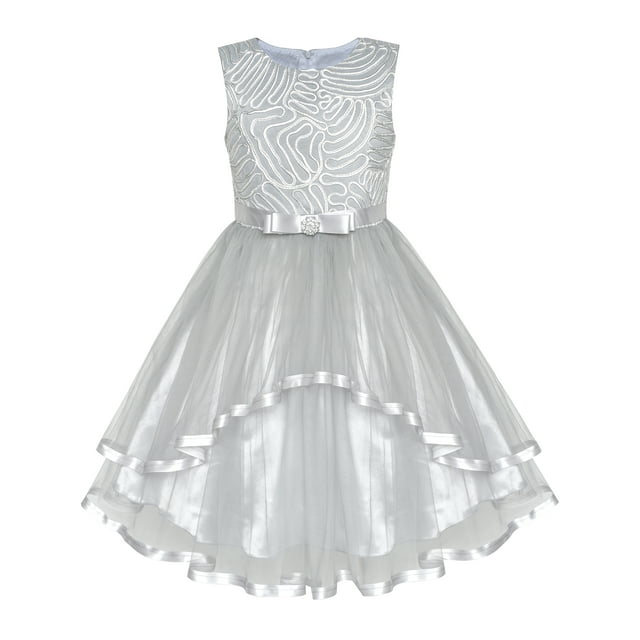 Robe de Demoiselle d'Honneur Enfant Grise Mariage Fête 7 Ans