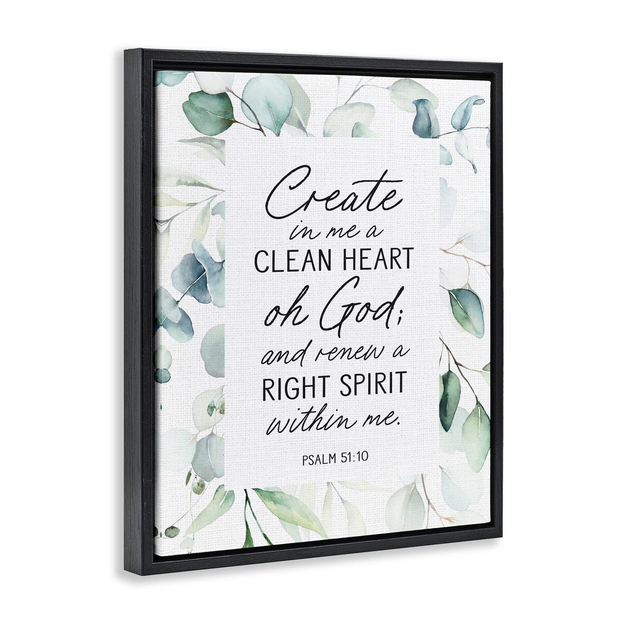 Clean Heart & Right Spirit Black Framed Floater Canvas Wall Art, design by Lettered and Lined