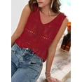 thumbnail image 4 of Women Summer Tank Top Trendy V Neck Crochet Sleeveless Shirts Sweater Vest Red L, 4 of 8
