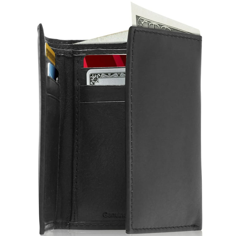 Access Denied Genuine Leather Wallets for Men - Trifold Mens Wallet with ID Window RFID Blocking,Smooth Black