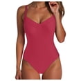 thumbnail image 3 of Women's One Piece Swimsuit Tummy Control Bathing Suit Ruched Swimwear Tie Back Shell Stitch Swim Suit, 3 of 9
