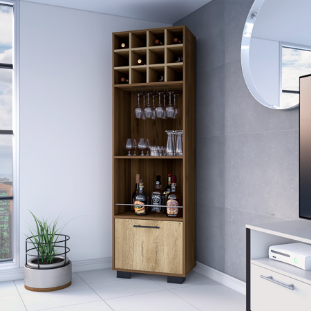 Treevol Furniture  Corner Bar Cabinet Cataluña  8 Wine Cubbies  2 Side Shelves  Mahogany / Aged Oak