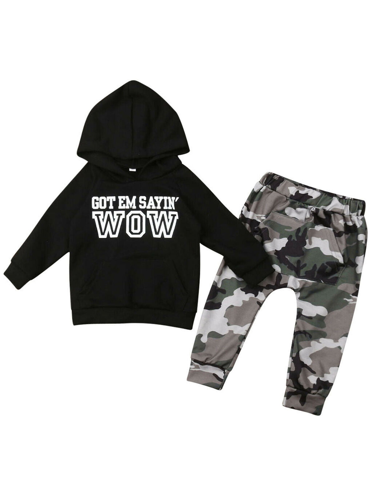 Baby Toddler Boys Autumn Clothes Outfits for 1-5 Years Old Child Long Sleeve Hooded Sweater Camouflage Pants Set