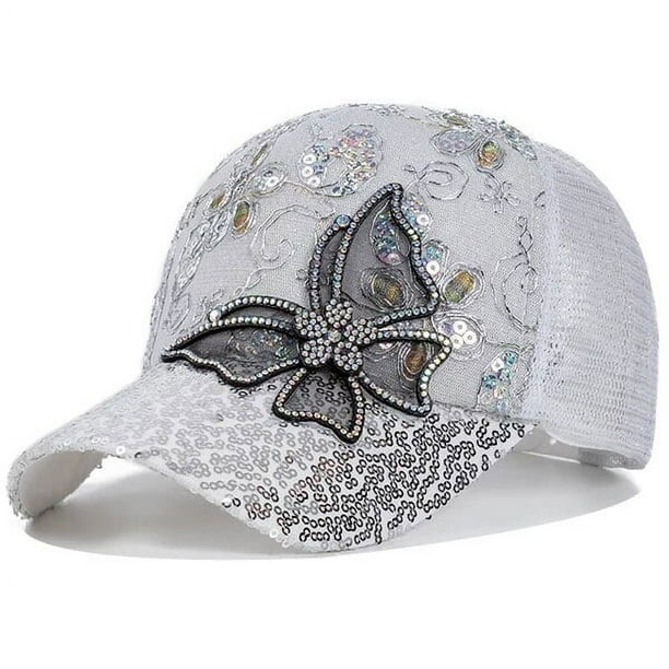 Gorra de béisbol con colgante de mariposa y flor para mujer, gorra de béisbol ajustable para exteriores, ropa de calle, sombrero de camionero de verano