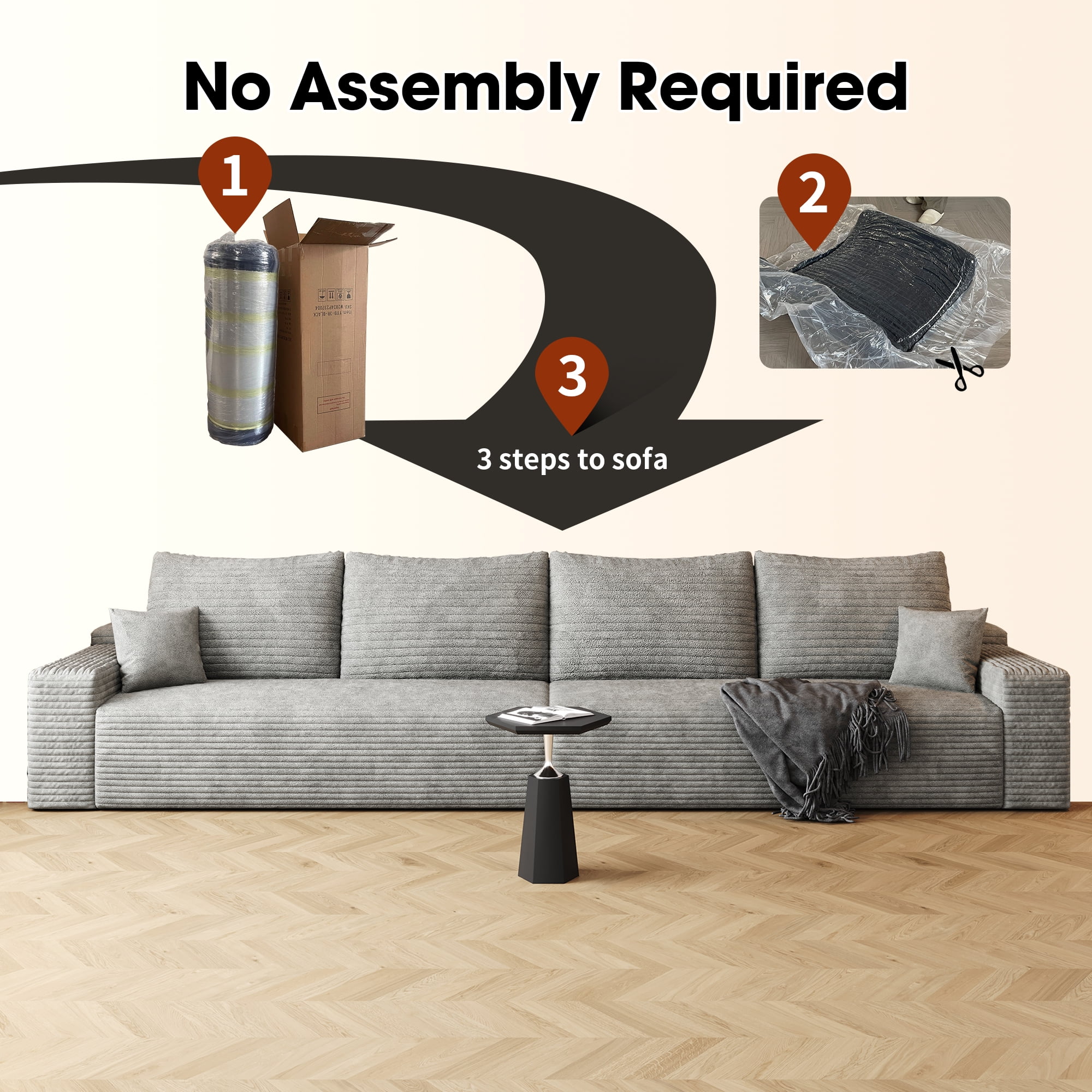 MAYEERTY 140" Gray Modern Modular Cloud Sectional No Assembly Extra-Spacious Neutral Sofa