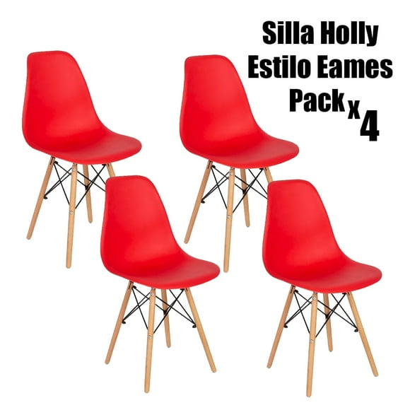 Set de Sillas Holly Estilo Eames Moderna Color Rojo