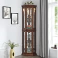 thumbnail image 2 of Corner Curio Cabinet with Lights, Adjustable Tempered Glass Shelves with Mirrored Back, Display Cabinet, Walnut (E26 light bulb not included), 2 of 9