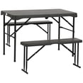 thumbnail image 1 of Outsunny HDPE Picnic Table Set with Beer Table & 2 Benches for 4, Dark Grey, 1 of 10