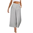 thumbnail image 2 of Fartey Women's Cotton Linen Wide Leg Pants Button Elastic High Waist Casual Palazzo Pant Solid Color Breathable Beach Holiday Trousers, 2 of 8