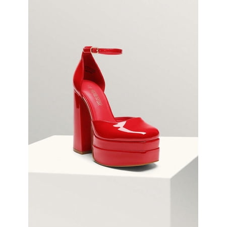 Women High Chunky Platform Closed Toe Square Toe Ankle Strap Dress Pumps Shoes for Wedding Party Festival Prom 2026