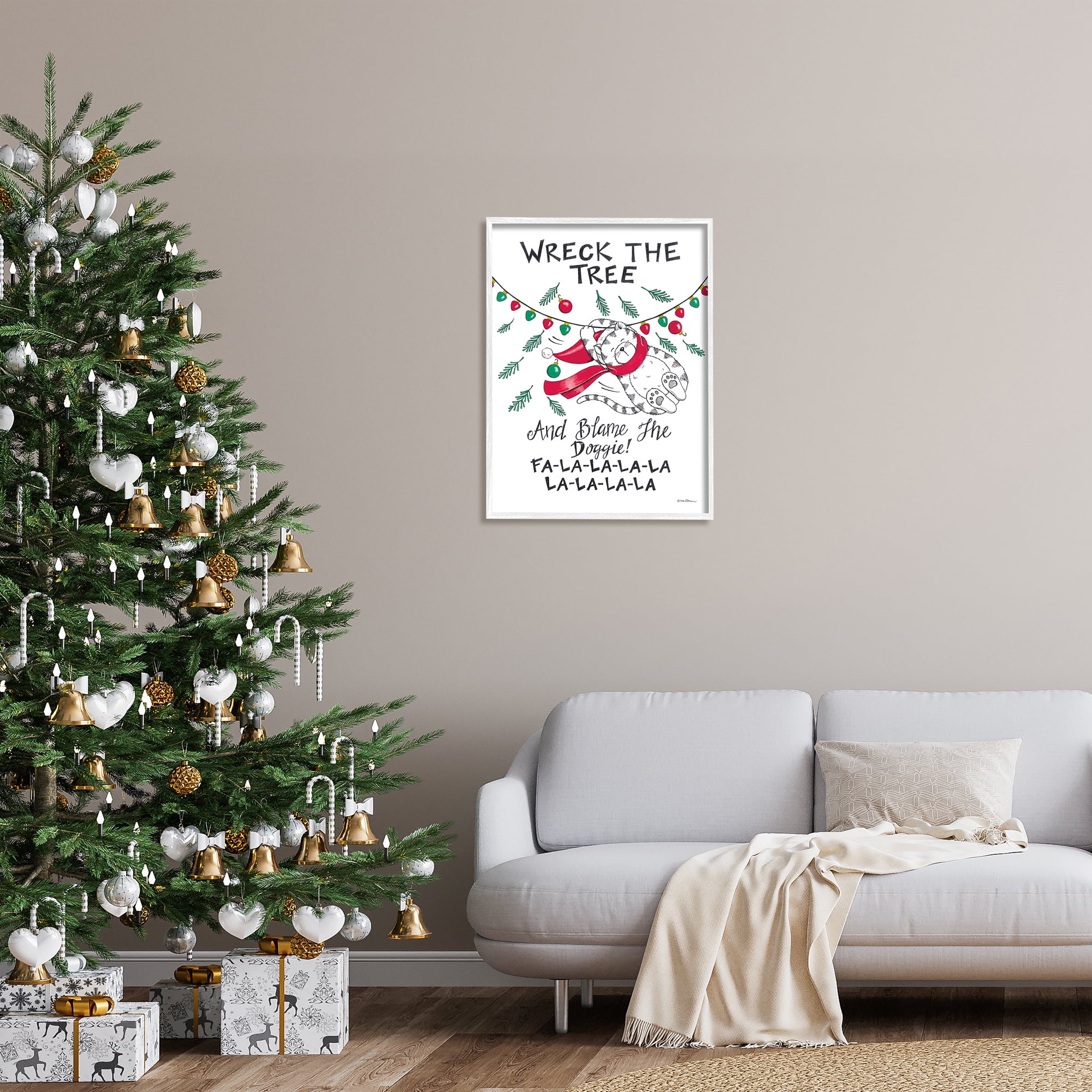 Stupell Industries Funny Pet Christmas Song Holiday Painting White Framed Art Print Wall Art, 24 x 30