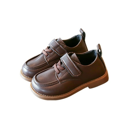 

Tenmix Toddler Dress Shoes Round Toe Flats Uniform Leather Shoe Wedding Performance Lightweight Non-Slip Brown with Plush Lined 5C