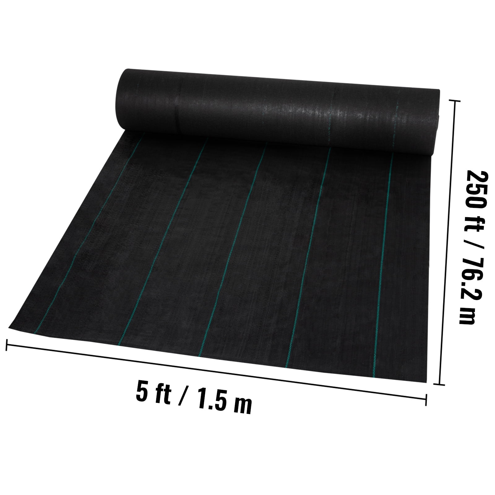 VEVOR Weed Barrier Landscape Fabric, 5 x 250 ft, 5 Oz Premium Woven Ground Cover Heavy Duty PP Material & Easy Setup, Single-Layer for Outdoor Garden, Lawn, Driveway, Black