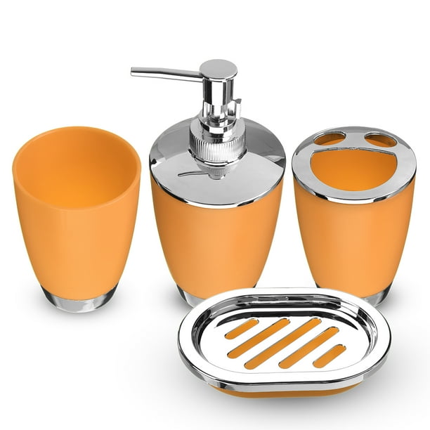 Bathroom Accessories Set, 4Piece Plastic Gift Set, Toothbrush Holder