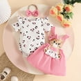 thumbnail image 3 of mgoYE Baby Girls Clothes 3 Months Newborn Baby Girl Clothes Summer Outfit Short Sleeve Ribbed Romper Floral Suspender Overalls Shorts Set(Pink,12-18 Months), 3 of 9