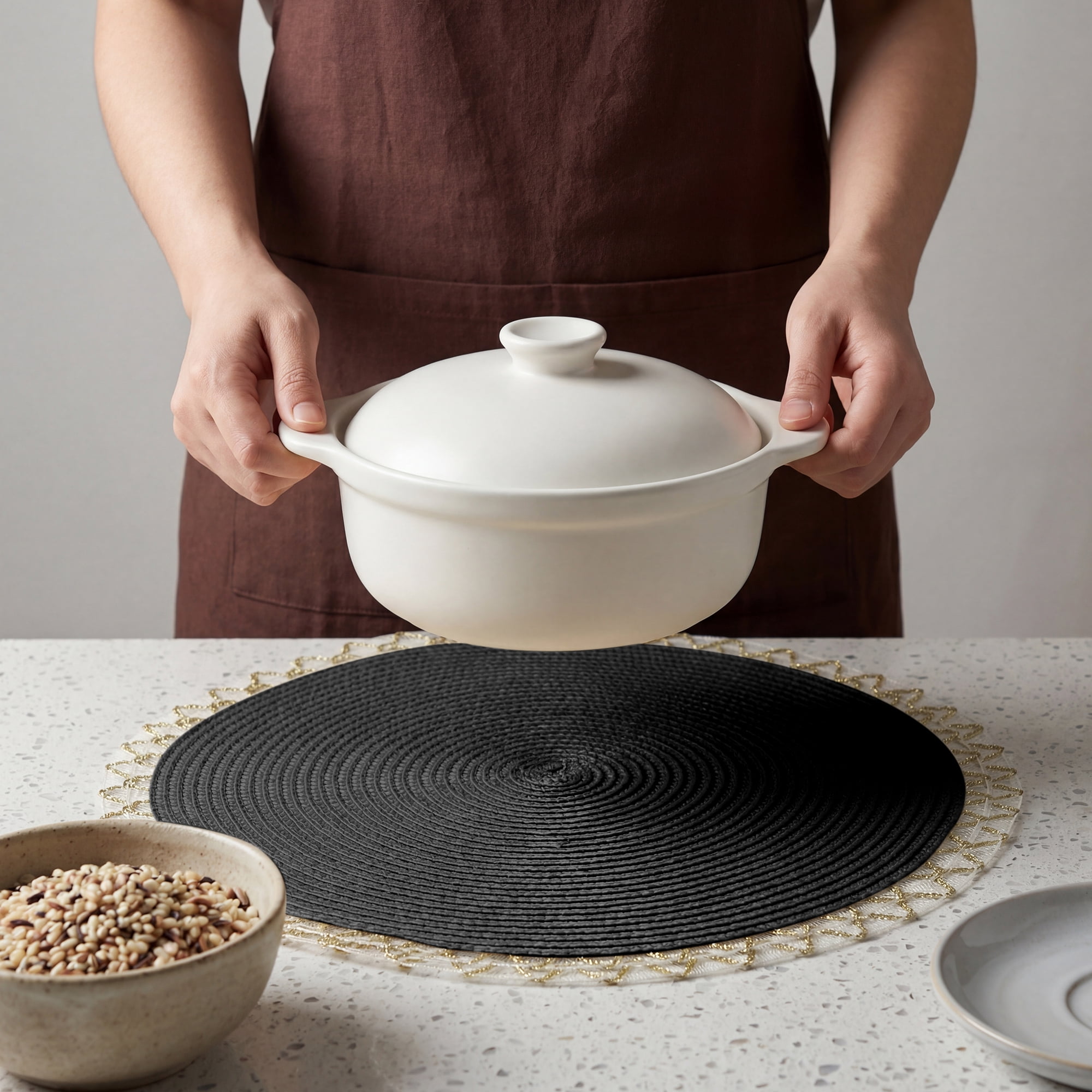 Unique Bargains Rustic Placemats 6 Pack Round Woven Placemats Black 15x15inch