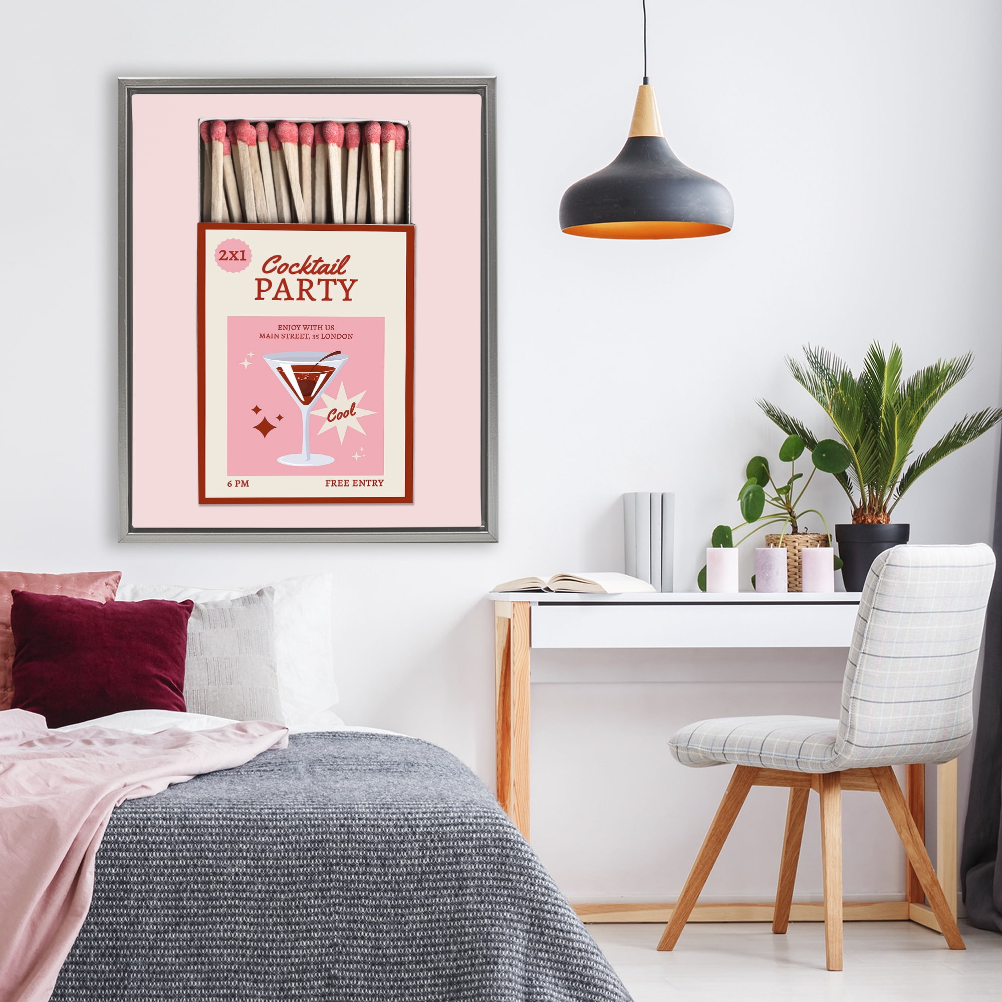 Stupell Industries Cocktail Party Matchbox Gray Framed Floater Canvas Wall Art, design by CAD Designs