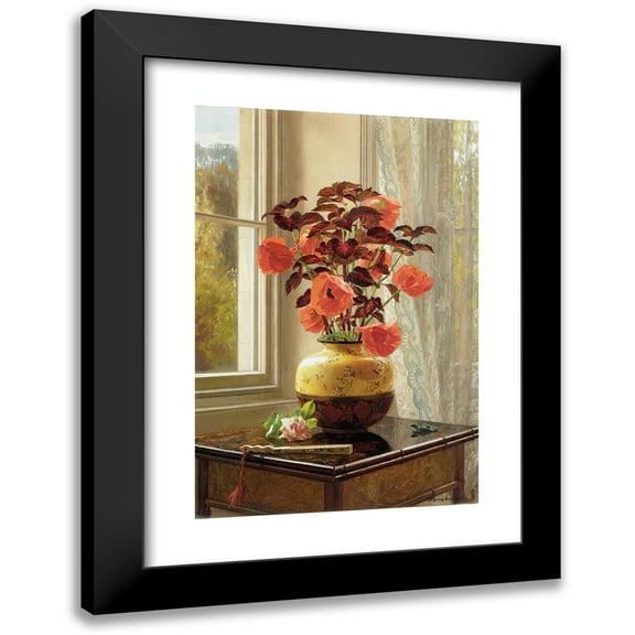 Jessica Hayllar 11x14 Black Modern Framed Museum Art Print Titled - Oriental Poppy and Coleus in a Partitioned Vase