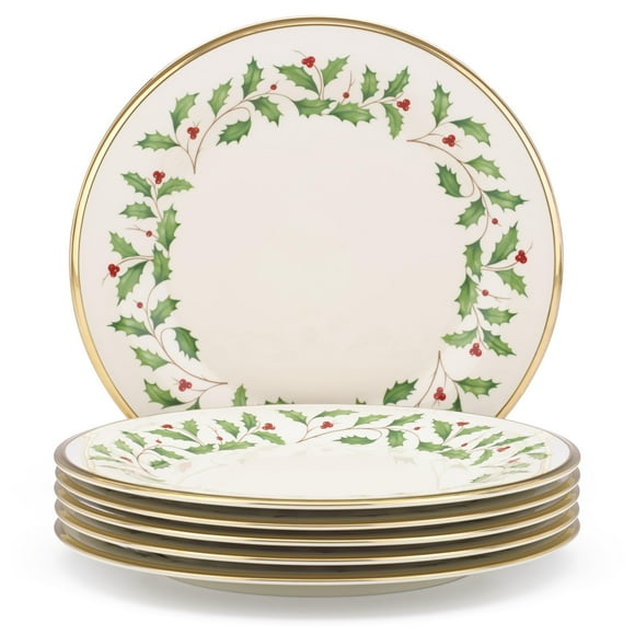 Juego de 6 platos llanos de porcelana Lenox Holiday, 27 cm