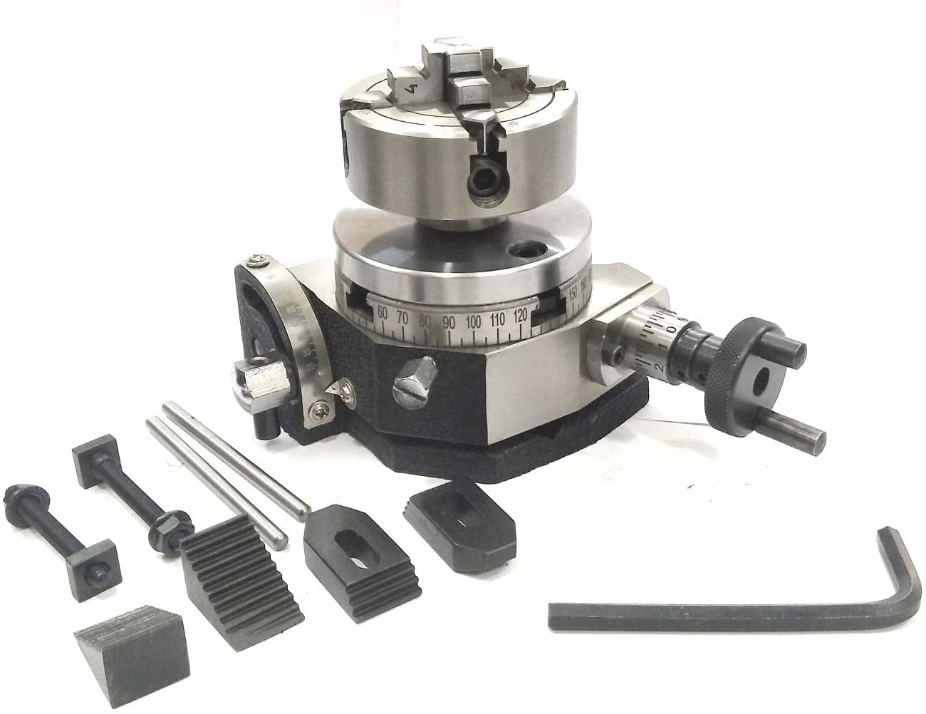 ROTARY TABLE 4"/100MM TILTING WITH 100MM 4 JAW INDEPENDENT CHUCK & CLAMPING KIT 