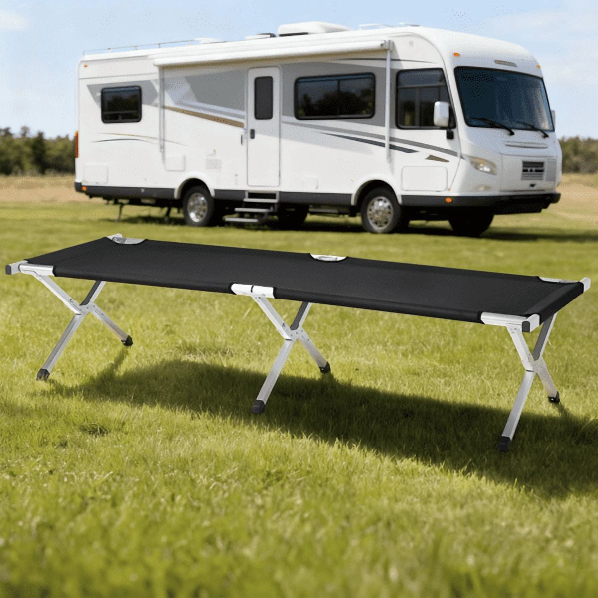 Alvantor Single Folding Camping Cot for Adults, 74 x 28 x 18 in, Aluminum Frame, Oxford Fabric, Carry Bag, Black