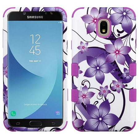 Hibiscus Flowers Care Samsung Galaxy J7 (2018), J737, J7 V 2nd Gen, J7 Refine Phone Case Tuff Hybrid Shockproof Impact Rubber Dual Layer Hard Soft Protective Hard Case Cover Hibiscus Flowers Purple Phone Case ()