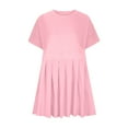 thumbnail image 5 of NXMZXB Womens Summer Crew Neck Short Sleeve Dress Patchwork Pleated A Line Beach Boho Sundress Loose Flowy Athletic Tennis Mini Dress Pink XXL, 5 of 5