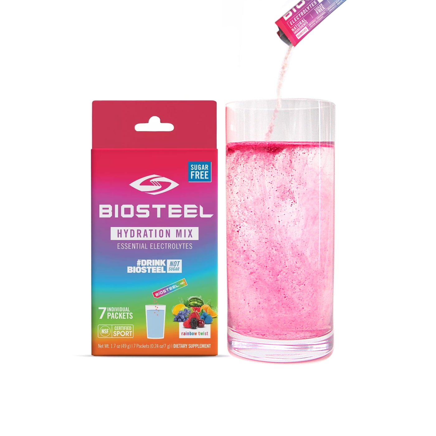 BioSteel Hydration Mix, Sugar-Free with Essential Electrolytes, Rainbow Twist, 7 Single Serving Packets