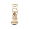 thumbnail image 6 of BLISSFUL STEP Lace Up Strappy Block Mid Heels Sandals for Women Beige (Size 8.5), 6 of 7