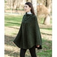 thumbnail image 2 of SAOL Irish 100% Merino Wool Cable Knit Poncho Women's Aran Fisherman Cowl Neck Button Irish Cape, One Size, 2 of 6