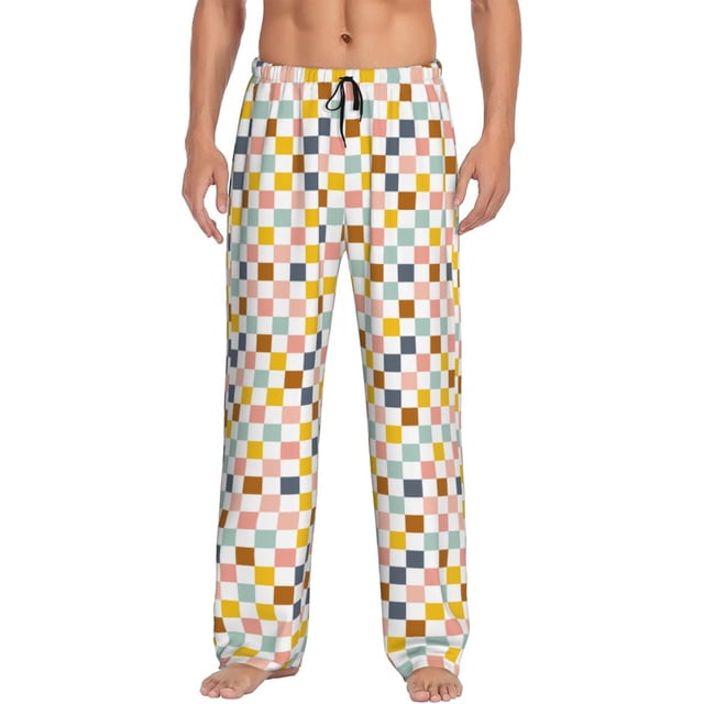 Balery Colorful Checkered 1 Pantalones de pijama para hombre, pijama ultraligero, pantalón de descanso-Large