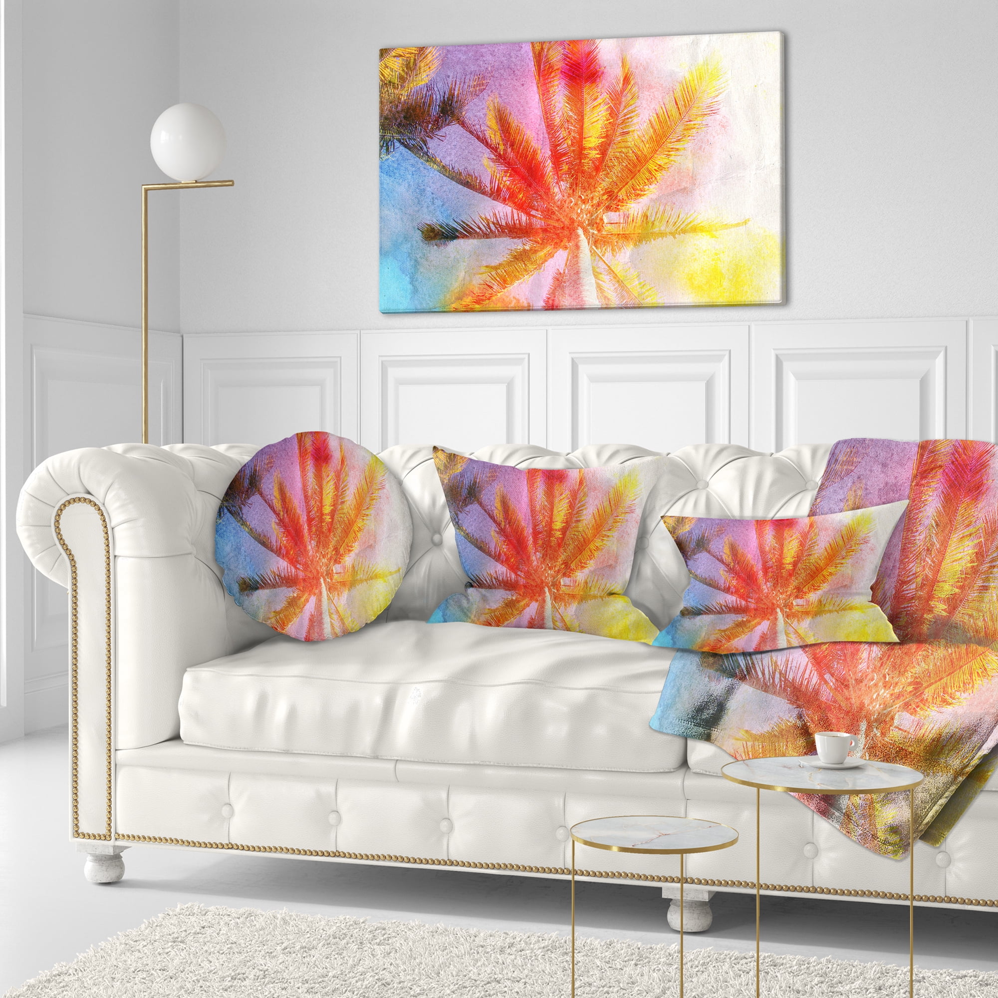 Designart Reflective Retro Palm Trees - Landscape Painting Throw Pillow - 12x20