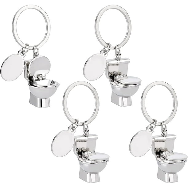 Llavero novedoso con forma de inodoro, organizador de llaves, llavero divertido, mini llaveros con forma de asiento de inodoro de metal.